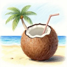 concept art, waving coconut on the beach, whisper of the whispering king of adventure, crayon