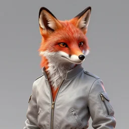 hyperdetailed anthropomorphic fox wearing a pale gray flight jacket, unreal engine, digital painting, vivid colors, vibrant colors, sharp focus illustration, artstation hq. intricate, elegant, medium shot, art by lois van baarler