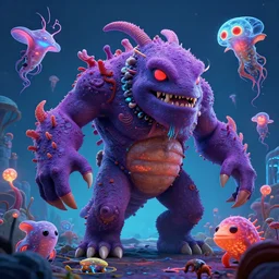 3d abyssal  bioluminiscent animals hyperbeast by Brock Hofer digital art, ArtStation  GTA cover comics style  by James Gurney and beeple   global illumination Volume lighting Pixar and Disney tone mapping sharp focus