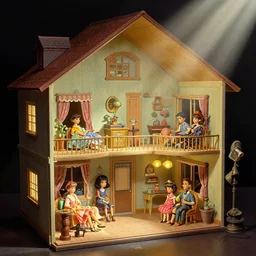 highly detailed wide - angle portrait of a retro 1 9 6 0 s doll house, nicoletta ceccoli, mark ryden, lostfish, earl nore, hyung tae, frank frazetta, global illumination, god rays, detailed and intricate environment