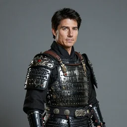 portrait of tom cruise in black samurai armoury, by jan van eyck