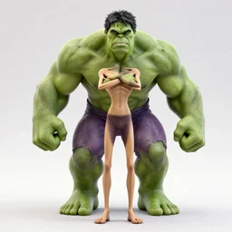 incredible hulk, skinny, hands for feet, detailed, photorealistic, hdr, 4 k