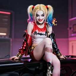 Harley Quinn sitting on her bat, trending on artstation