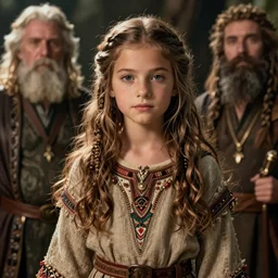 detailed ultrarealistic photography front medium shot of fantasy ethnic rustic druid young girl leyendecker, norman rockwell, greg rutkowski, jim henson artstation cinematic, vray game of thrones, lord of the rings