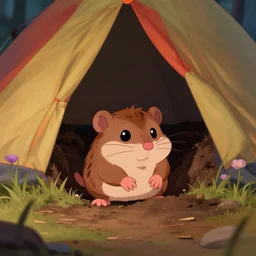 a mole dug through a hole in my tent as i was camping, inside a tent, mole, medium shot, waist up, pixar and disney animation, sharp, rendered in unreal engine 5, anime key art by greg rutkowski, bloom, dramatic lighting