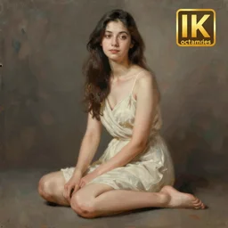 beautiful female, fine art oil painting, sitting, full body, realistic hd, octane render, 8 k