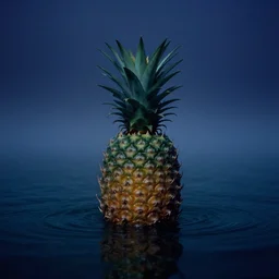 an big lonely pineaple in the middle inside the ocean, fog, mid night, 2000s photo