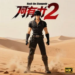 vash the stampede, full body, anime, poster, trigun 2 title, desert, orange mist, hd, 4 k