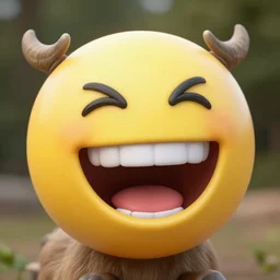 A photo of a taxidermied laughing emoji, ultra realistic, detailed