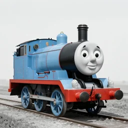 WW2 era photograph of 800mm German artillery Dora from WW2 with Thomas the Tank Engine face
