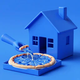 blue dog eating blue pizza in a blue house, 4k