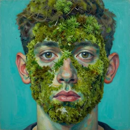 high quality high detail painting by lucian freud and jenny saville, hd, moss on face, turquoise