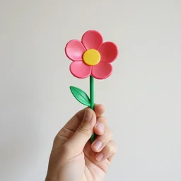 A hand with too many fingers holding a plastic flower, award-winning photo, DSLR color