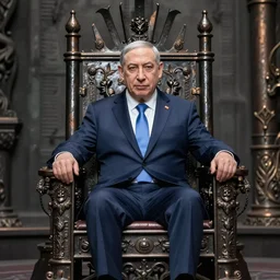“Benjamin Netanyahu sitting on the iron throne, 4k, award winning, Digital art, scene from game of thrones”