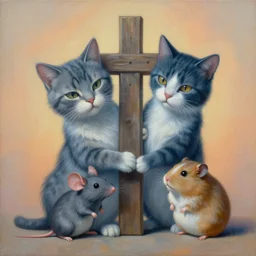 painting of cross between cat & mouse & rat & hamster, intercrossed animal, by arne olav gurvin fredriksen, by tiffany bozic, by zdzislaw beksinski, by corine perier, by ellen jewett, amazing details, cold hue's, warm tone gradient background, concept art, beautiful composition