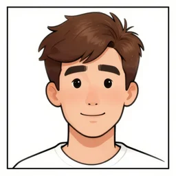 a head - on comic - style colorful portrait of a 2 0 - something engineering student, brown messy hair, by laurie greasly