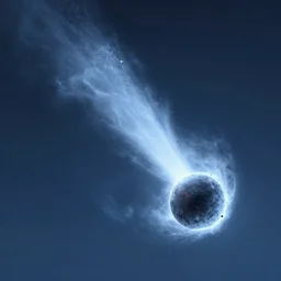 icy comet in the air, black scraps trailing, behance hd artstation, 4 k cinematic