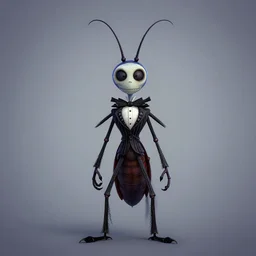 digital art of a t - pose character design symmetrical cockroach cartoon character with long antennae, wearing a black suit by anton fadeev from nightmare before christmas