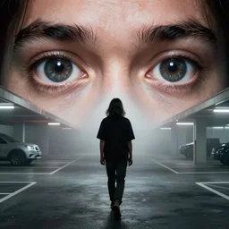 radiohead guitarist, long black hair, walking in liminal space interior parking lot, misty, liminal, fluorescent, award - winning photograph, landscape, high detail, hd eyes reflecting into eyes reflecting into infinity, dramatic lighting, ultrafine detail, round black eye pupils, chiaroscuro, private press, associated press photo, angelic photograph, masterpiece