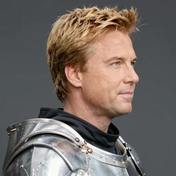 profile of conan o'brien as a paladin with short blond hair and big muscles, yellow hair, casting a protection spell, cell shaded, octane, trending on artstation