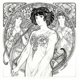 yoshitaka amano anime painting, intricate line drawings, pen and ink, alphonse mucha, claire wendling, kentaro miura, ruan jia