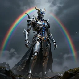 cybernetic rainbow sorceror. sinister. powerful. ancient technology. artstation. cgsociety.