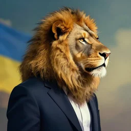 profile picture of gambling lion with suit from ukraine, concept art, lofi