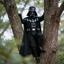 high quality photo of darth vader climbing a tree, photography 4k, f1.8 anamorphic, bokeh, 4k, Canon, Nikon