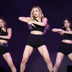 margot robbie as a kpop star wide shot perfoming on stage