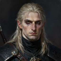 a mutated geralt of rivia, close up, portrait, sinister atmospheric lighting. highly detailed painting by greg rutkowski, anime style