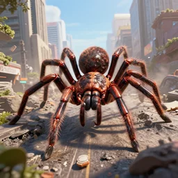 giant arachnids attacking the city, eye catching composition, realistic, arachnophobia, unreal engine 5, global illumination, detailed environment, bright colours, cinematic, atmosphere, 4 k
