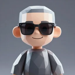 Gigachad in the style of 3d polygon art. Rule of thirds. Badass. Cool. Neat. Wearing stylish sunglasses. Charming smirk. Charming smile. In the style of faceted glass geometric abstract art. 4k. HDR. Award-winning. Raytracing. Global illumination. Ambient occlusion. Blue color scheme. Octane render of a cool abstract geometric head forum avatar character. Futuristic. badass. interesting. intriguing. stylish.