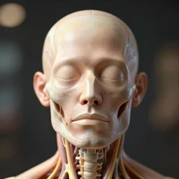 human face without skin, nerves exposed, anatomically correct, 4k, bokeh, professional photography