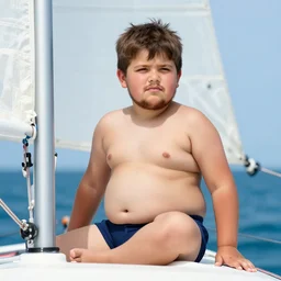 a short fat bearded boy on a sailboat, national geographic magazine photo - n 9
