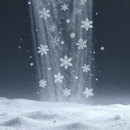 surreal photography falling silk snowflakes. tiny faces in the middle of the snowflakes. volumetric render