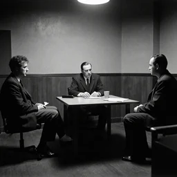 interrogation room, film noir, art film, black and white, stanley kubrick set piece, cinematic