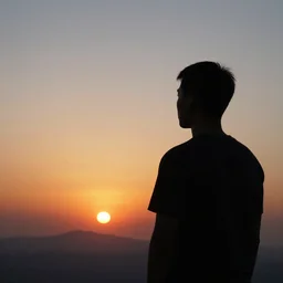 a silhouette of a man staring at a sunrise,