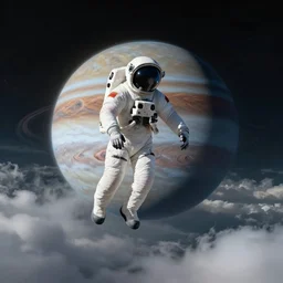 dead astronaut falling through the clouds in jupiter, by cedric peyravernay, highly detailed, excellent composition, cinematic concept art, dramatic lighting, trending on artstation