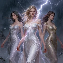 stunning goddesses of lightning portrait, heavy rain, flash, wind, fantasy, intricate, elegant, highly detailed, digital painting, artstation, concept art, smooth, sharp focus, illustration, art by krenz cushart and artem demura and alphonse mucha and tony sandoval