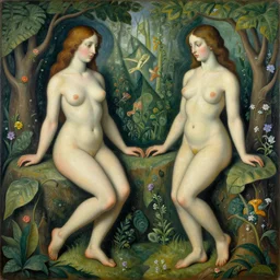 a surrealist painting of adam and eve in the beautiful garden of eden, by pablo picasso, amazing detail, smooth, elegant, intricate