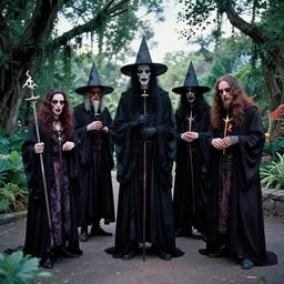 dramatic color photo of dadcore occult wizards on vacation at pedroland park by basil wolverton by robert crumb by william eggleston by annie leibovitz, detailed and creepy, fujifilm velvia 5 0, color photography, sigma 2 8 mm