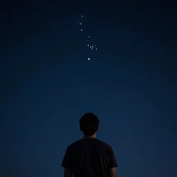 man looking at the pattern with dots in the night sky