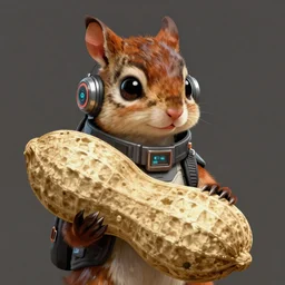 a portrait of an anthropomorphic cyberpunk chipmunk holding a gigantic peanut, cyberpunk!, fantasy, elegant, digital painting, artstation, concept art, matte, sharp focus, illustration, art by josan gonzalez