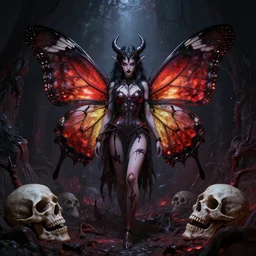 demon lilith with butterfly wings surrounded by damned soul in hell