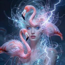 a detailed portrait of dreampunk goddess ( flamingo ) fractal ) ( glass ) ( lightning ) beautiful! ( ( blue eyes ) ) by tomasz alen kopera and peter mohrbacher and johanna martine! and margaret keane! elegant alluring seductive luminescent