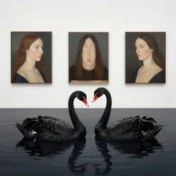 black swans melting together in the dark waters. by andrew wyeth, jenny saville and nicola samori