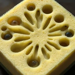 sponge with many paths inside each hole, paths lead to different worlds, surreal, lord of the rings, detailed, high definition, close up, mysterious, curiosity,