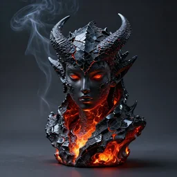 liquid smoke flower draconic portrait, cracked obsidian, magma, embers, artgerm, bastien grivet, artstation