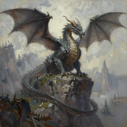 concept art of dragon and cliffs, oil painting by jama jurabaev, extremely detailed, brush hard, artstation, high quality, brush stroke