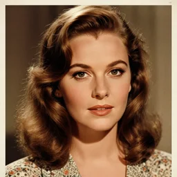 An retro movie poster from 1947 for an Alfred Hitchcock film featuring a portrait of featuring Kat Dennings looking at camera, medium close up by Ross Tran